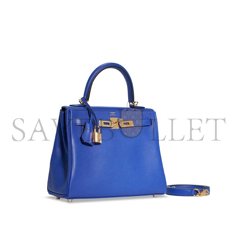 HERMÈS A BLEU ÉLECTRIQUE SWIFT LEATHER RETOURNÉ KELLY 28 WITH GOLD HARDWARE (28*22*10cm)